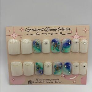Butterfly Nail Art Set with Blue and Green Accents